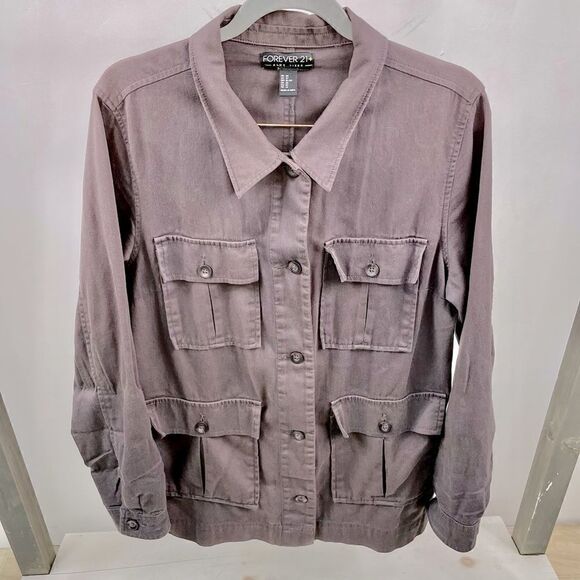 FOREVER 21+ plus size OX Blazer Brown/maroon button down   cargo shirt. - Picture 3 of 7
